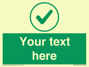 Custom green background, green tick in circle sign